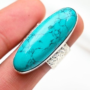 Classical Women's Bezel Setting Turquoise Gemstone 925 Sterling <b>Silver</b> Rhodium Boho Style <b>Wedding</b> Ring for Party Handmade Gift - Product Image 4