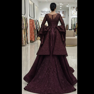 Vestido de Noche Elegante Morado al por Mayor con Mangas Campana, Cuentas Intrincadas y Lentejuelas - TENDENCIA de CP Luxury, Vestido Formal Maxi - Product Image 4