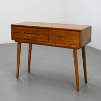 Table de toilette contemporaine en teck massif pour chambre à coucher, 3 tiroirs | Teck massif, fabrication OEM/ODM, fourniture directe d'usine
