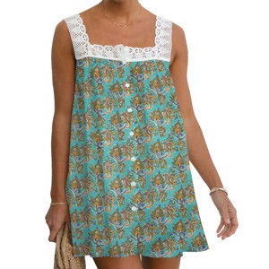 Top en dentelle sans manches à imprimé floral en coton imprimé à la main Printemps/Été Robe tunique en coton à imprimé floral magnifique imprimé à la main - Product Image 1