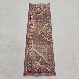 Vintage Rug, 2.2x7.1 ft Turkish Rug, <b>Brown</b> Floral <b>Wool</b> Rug - Product Image 1