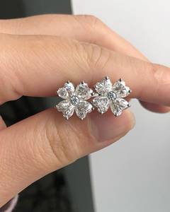 925 Sterling Silver Flower <b>Stud</b> <b>Earrings</b> for Women Marquise Cut Moissanite Diamond Floral Cluster <b>Earrings</b> Fine Jewelry - Product Image 2