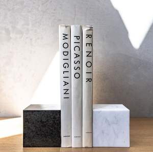 TCE Elegant Art Deco Marble Pyramid Sculptural Bookends Handcrafted for Modern Home Office <b>Decor</b> & <b>Bookshelf</b> Organization - Product Image 1