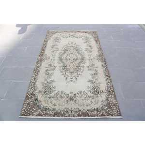 Rug, 3.8x7.1 ft Turkish Rug, <b>Brown</b> Solid Rug <b>Wool</b> - Product Image 1