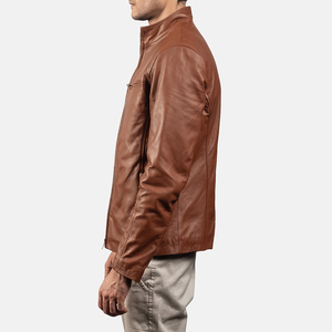2025 nueva venta al por mayor 100% cuero de piel de oveja auténtica chaqueta de motorista marrón iónico hombres diseño ligero chaqueta de decoración de invierno para hombres - Product Image 3