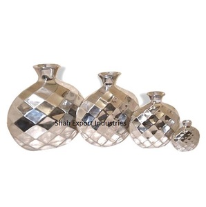 Hand Hammered Metal Flower <b>Vase</b> for Home Dining Table Decorative Aluminium Tabletop Silver Floral <b>Vase</b> <b>Set</b> of 2 - Product Image 4