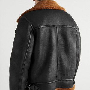 Personnalisable 100% haute qualité peau de mouton peau de vache hommes veste d'hiver col montant haute rue Style moto vêtements en cuir - Product Image 2