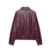 Damen 2026 Neue Amerikanische Retro Einfache Revers Burgunderrote Kunstleder Winterjacke mit Reißverschluss Dicke Street-Fashion-Jacke