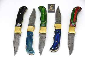 Couteaux pliants à serrure arrière couteaux de poche de collection en acier damas personnalisés avec manche en bois prix raisonnable couteau d'extérieur - Product Image 6