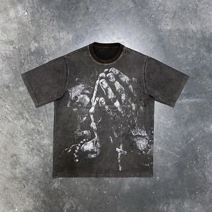 Camiseta personalizada Vintage para hombre DTG, camiseta Gráfica Impresa con lavado ácido, cuello redondo, ropa de calle informal de algodón, camiseta para hombre - Product Image 3