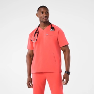 V-Neck Medical <b>Scrub</b> <b>Top</b> for Men Hospital Uniform with Side Slits and Kangaroo Pockets, Nursing <b>Scrubs</b> Set, Surgical Uniform - Product Image 1
