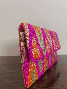 Perles de verre multicolores Poignée de sac à main Casual Indian Handicraft Handmade Baguette Bag MS Handicraft Brand Beads - Product Image 3