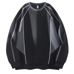 Sudadera Holgada de Manga Larga para Hombre y Mujer, 100% Algodón, Felpa Francesa, Tejido Transpirable, Color Combinado a Rayas - Product Image 1