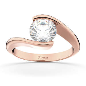Bague de fiançailles solitaire en or rose 14 carats avec serti en spirale, diamant serti par tension, 5,00 g, pour femme - Product Image 1