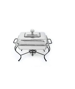 Buffet Serving Pot Diseño único Calentador de alimentos Plato de frotamiento de metal elegante de lujo Soporte dorado plateado - Product Image 5