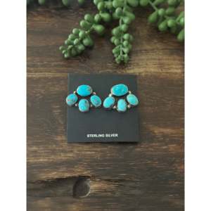Boucles d'oreilles pendantes en turquoise de Kingman Navajo et argent sterling, bijoux culturels de collection, fabriquées à la main par des artisans - Product Image 1