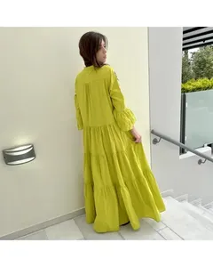 Vestido Maxi bohemio floral para mujer, verano, cuello en V, línea A, volantes, escalonados, manga larga, hasta el suelo, otoño Natural, Maxi largo para mujer - Product Image 3