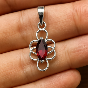 จี้เงินแท้ 925 ทรงมาร์ควิส ชุบโรเดียม ประดับพลอยโกเมนสีแดงธรรมชาติ เครื่องประดับหมั้นสำหรับผู้หญิง - Product Image 1