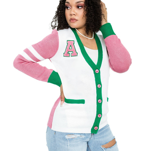 Custom Acrylic Knitted V-Neck <b>Cardigan</b> for AKA Approved Sorority Greek Apparels for University College Sororities Winter Wear - Product Image 1