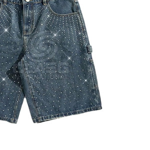 Top Popular Men's <b>Shorts</b> Mid-<b>Waist</b> Baggy Style Washed <b>Jeans</b> <b>Shorts</b> With Rhinestone <b>Shorts</b> for Men - Product Image 6