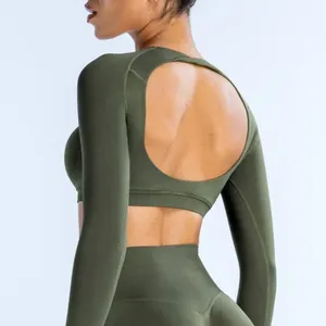 Haut court dynamique à manches longues pour femme, sexy, dos ouvert, pour yoga, entraînement, gym, sans coutures, chemise de sport 2027 - Product Image 5