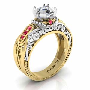 Bague de fiançailles personnalisée en argent 925 plaqué or avec diamant rond et deux tons Art déco pour femmes bijoux fins de luxe - Product Image 2