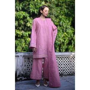 Conjunto de Traje Bordado de 3 Piezas para Mujer ZAIB, Ecológico, de Chifón 100% Algodón, con Chal Dhanak y Pantalones BIC-4399 - Product Image 1