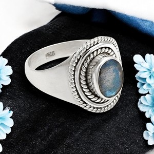 Minimalist Design Beautiful 100% Natural <b>Labradorite</b> Gemstone 925 Sterling Silver Bohemian Silver <b>Rings</b> Wholesale OEM ODM Bulk - Product Image 5