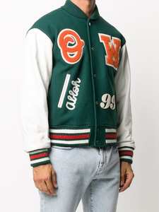 Vestes universitaires High Street Style pour hommes, col montant, logos en chenille brodés, veste universitaire Letterman en cuir de laine patché - Product Image 2