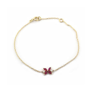 สร้อยข้อมือทองคำคุณภาพสูงพร้อมทับทิมธรรมชาติรูปทรงดอกไม้เพชรแท้ลายใบไม้ทอง14K สำหรับเป็นของขวัญผลิตใน10K/18K - Product Image 1