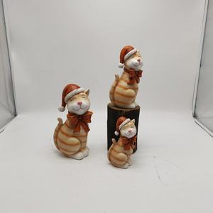 Оптовая продажа, рождественские украшения для стола, полимерный Кот в шляпе Санта-Клауса, фигурки освещают домашние украшения и подарки - Product Image 5