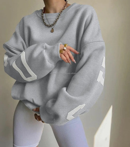 Ropa de calle personalizada, sudaderas con capucha de invierno con estampado de Puff, Sudadera con capucha holgada de gran tamaño bordada en relieve para mujer, sudaderas de cuello redondo - Product Image 4