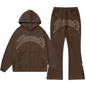 ชุดวอร์มของผู้ชายแบบสั่งทำกางเกงวิ่งออกกำลังกายผ้าคอตตอนพร้อม100% พิมพ์พัฟเสื้อครอปมีฮู้ดแบบปักลาย - Product Image 1