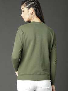 Women Olive Green Custom Printed Sweatshirt Soft Fleece Hooded Long Sleeve Cozy Casual Top Comfortable Daily Wear Front Autumn - Product Image 4