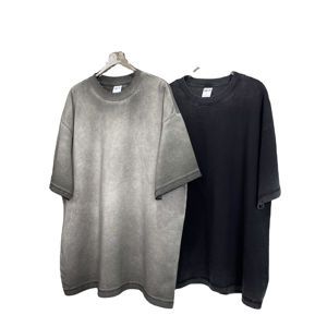 Camiseta lavada con ácido de manga corta de algodón de verano de gran tamaño para hombre, ropa de calle con hombros caídos y patrón de logotipo de microfibra - Product Image 1