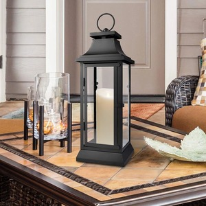 Farol de Pie Grande de Metal Negro para Interiores y Exteriores, Portavelas para Huracanes, Decoración Navideña Tradicional y Transicional, Resistente al Calor - Product Image 2
