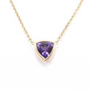 14K oro amarillo regalo único mujeres 1.50ctw trillón corte brillante bisel ajuste amatista piedras preciosas diamante cepillo acabado cadena - Product Image 1