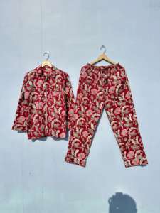 Ropa de dormir con estampado Floral de algodón 100% hecha a mano india para mujer-elegante lujo Casual transpirable mañana caminar traje verano otoño - Product Image 6