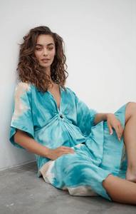 Nuevo Vestido Kaftan de Verano para Mujer, Estilo Tie-Dye, Moderno, para Fiesta o Vacaciones, Diseño de Diseñador, Cuello en V, Manga Corta, 1 Pieza, 100% Rayón - Product Image 5