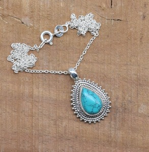 Turquoise pierres précieuses pendentif bijoux pour femmes argent Boho Style bijoux 925 argent Sterling tendance à la main pendentif cadeau pour - Product Image 4