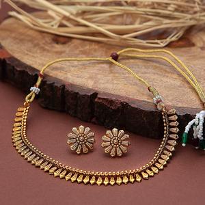 Export Quality Classic Ethnic Brass <b>Necklace</b> <b>Set</b> with Earrings Great Addition to Your Indian Jewellery Collection for Sale - Product Image 5