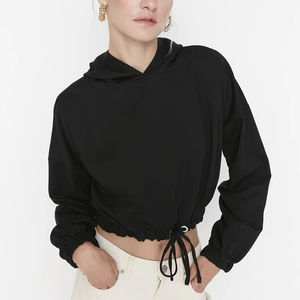 Sudadera con capucha de algodón de manga larga de alta calidad con logotipo personalizado para mujer, estilo jersey con tejido de punto para ropa informal de invierno - Product Image 1