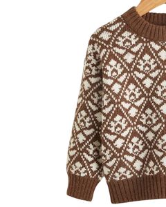 Kids Nordic Fair Isle <b>Knitted</b> Sweater Cozy Winter Pullover For Boys And In Brown Coffee Colors - Product Image 5