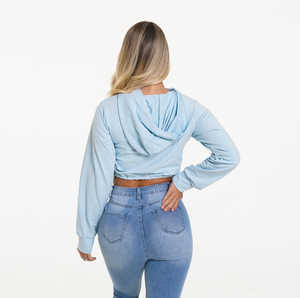 Sudadera con capucha de gran tamaño bidireccional para mujer azul bebé de nuevo diseño, sudaderas con capucha en blanco antiarrugas y transpirables para mujer, sudadera con cremallera para gimnasio y entrenamiento - Product Image 2