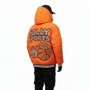 High Quality 380 GSM Puffer <b>Jacket</b> <b>Soft</b> <b>Shell</b> Polyester Fabric Custom Embroidery Logo Flame Style Puffer <b>Jacket</b> for <b>man</b> - Product Image 4