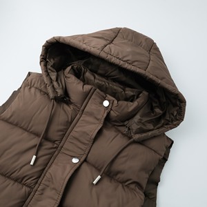<strong>Ladies</strong> Hooded Long Quilted Puffer Vest Sleeveless Winter Warm Outerwear Coat with Zipper Design - Product Image 3