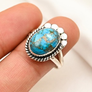 <b>Turquoise</b> Gemstone <b>Ring</b> Jewelry For Women Silver Boho Style Jewelry 925 Sterling Silver Trending Handmade <b>Ring</b> Gift For Her - Product Image 2