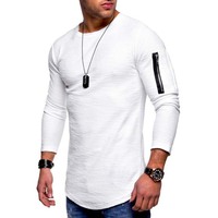 T-shirts pour hommes les plus vendus, coupe classique, manches longues, col rond, logo personnalisé, coton, fermeture éclair latérale, écologiques, respirants, vente en gros, nouveauté