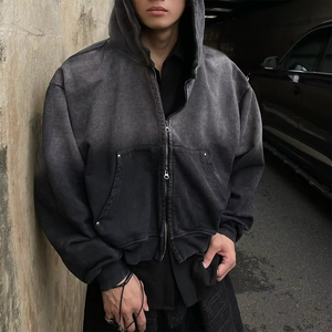 2025 Fabricantes de ropa Lavado ácido personalizado Sun Faded Hoodie Algodón French Terry Heavyweight Men Zip up Vintage Hoodie - Product Image 2