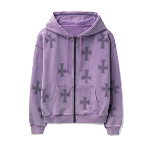 Sudadera con Capucha Bordada Unisex Personalizada, Alta Calidad, 100% Algodón, Transpirable, con Cremallera, Diseño de Bolsillo, Estilo Desgastado por el Sol, con Pedrería - Product Image 1